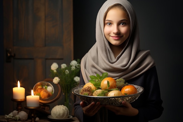 Niña con hijab sosteniendo una linterna