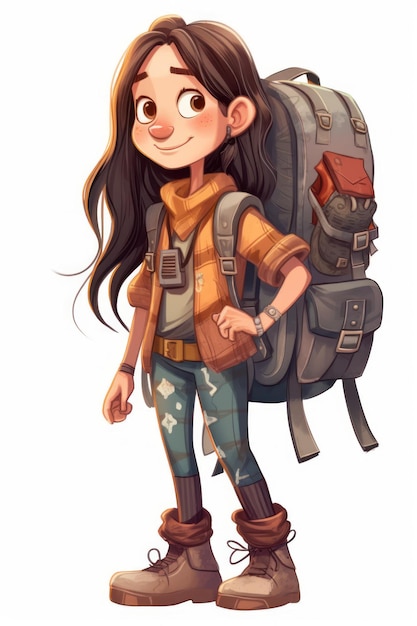 Niña con ilustración de mochila para aventura