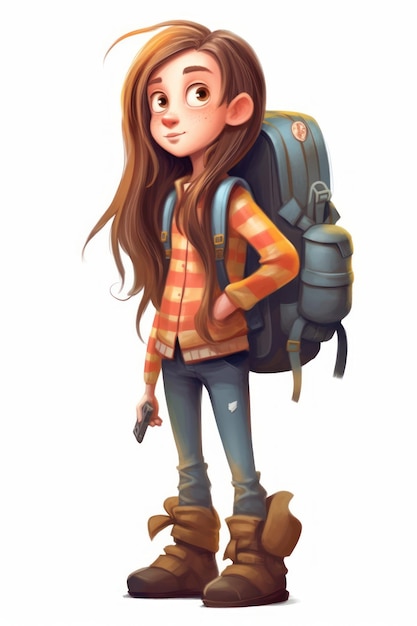 Niña con ilustración de mochila para aventura