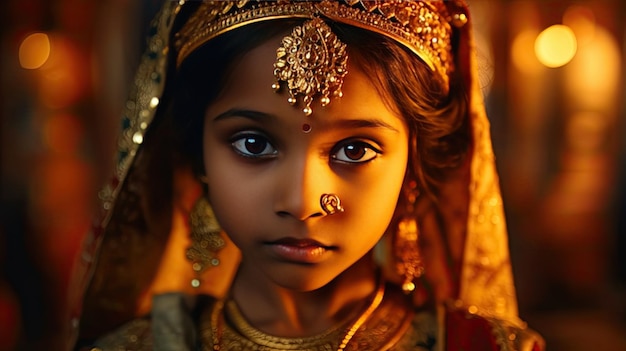 Una niña india linda vestida con trajes étnicos