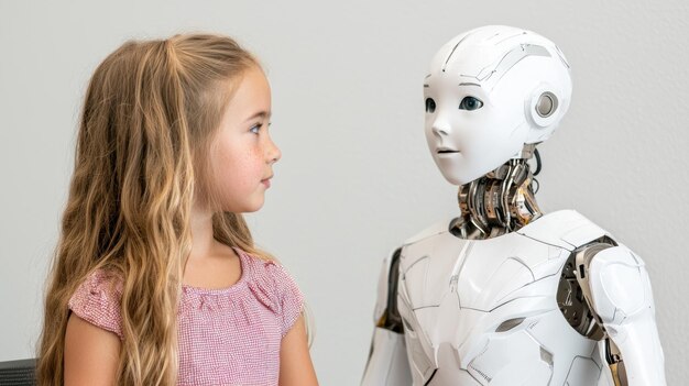 Niña interactuando con el robot