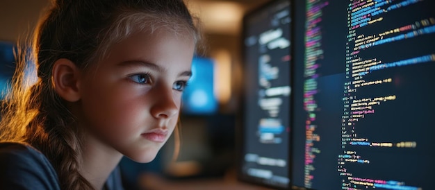 Niña joven codificando