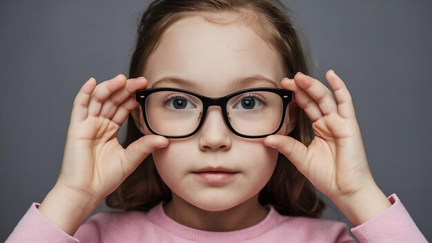 Foto niña joven con gafas de cerca óptica blzorukost hipermetropía astigmatismo