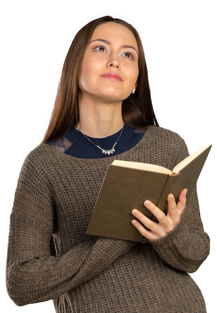 Foto niña joven con el libro