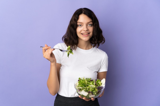 Niña joven, tenencia, un, ensalada