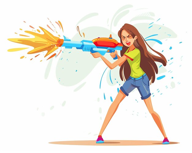 Niña jugando con una pistola de agua Ilustración vectorial