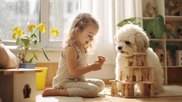 Niña jugando con su cachorro