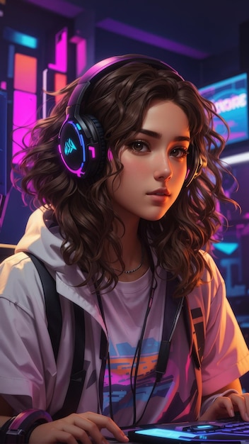 niña jugando un videojuego mientras usa auriculares