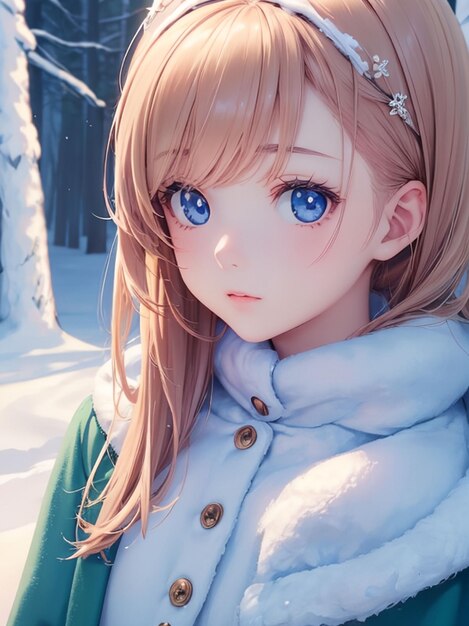 Niña Kawaii en invierno arte de anime para papel tapiz móvil