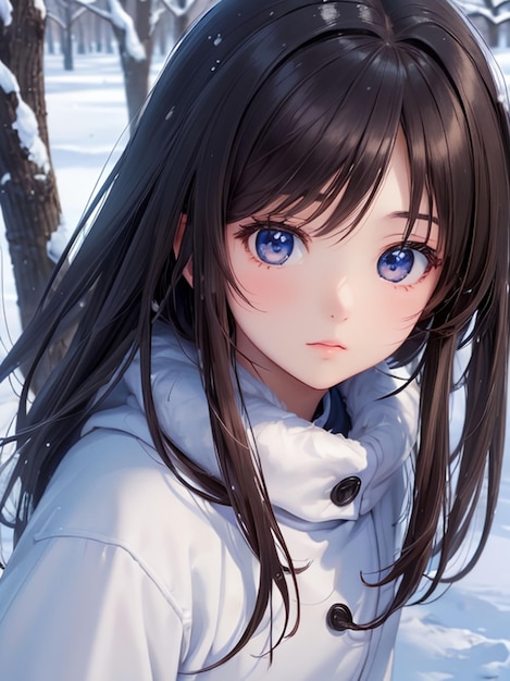 Niña Kawaii en invierno arte de anime para papel tapiz móvil