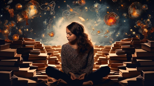 una niña lee un libro concepto de fondo del día del libro