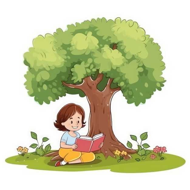 Niña leyendo un libro bajo el árbol IA generativa