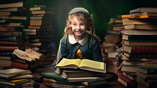 Foto niña leyendo libros.