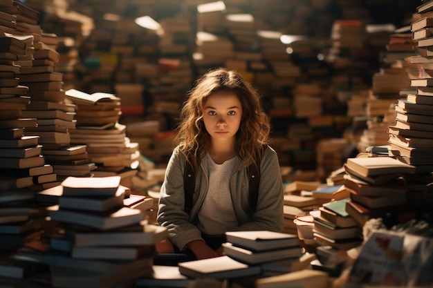 una niña con un libro en la cabeza