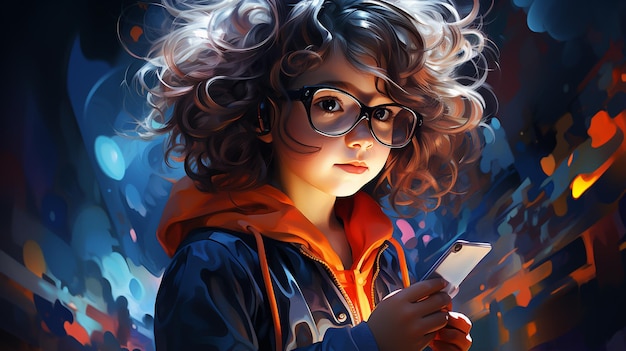 una niña con un libro y gafas leyendo un libro