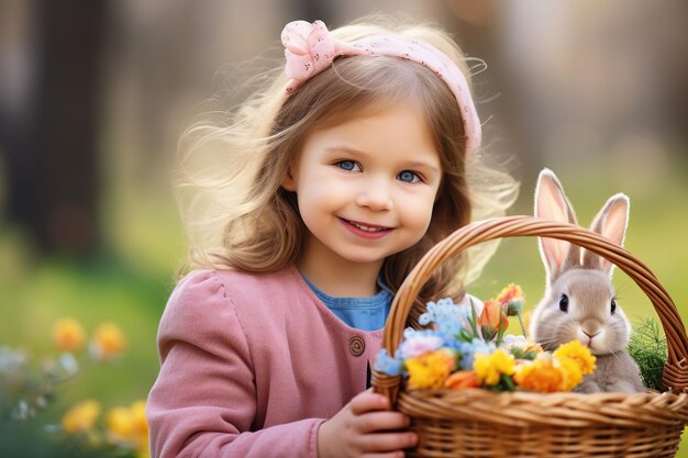 Una niña linda con un conejo x9