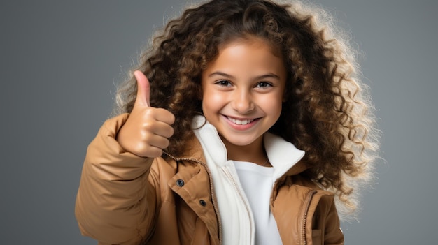 Una niña linda haciendo la señal de " está bien "