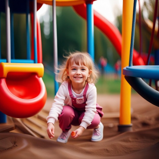 Una niña linda jugando en el jardín.