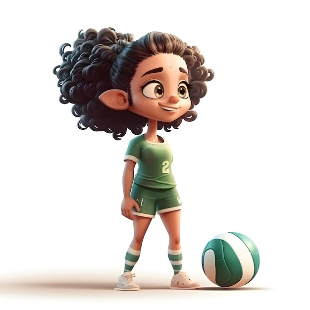 Niña linda jugando voleibol Ilustración de render 3d realista