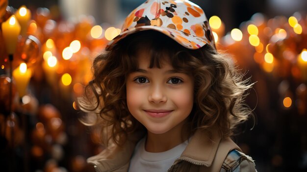 una niña linda posando en la cámara modelo de moda con peinado rizado