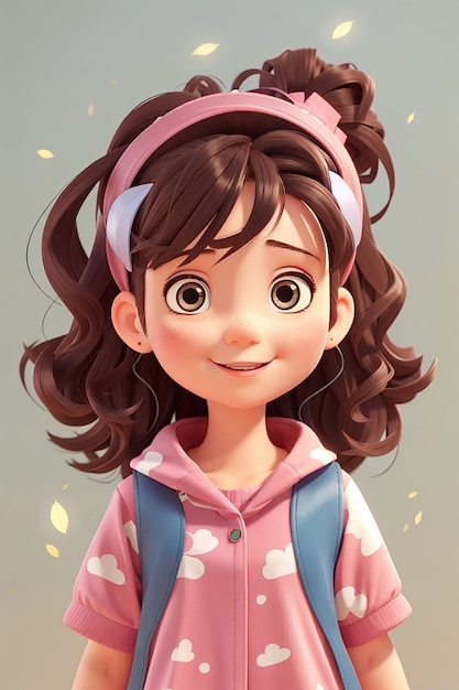 Niña linda vapor con un tratamiento para el cabello ilustración de personaje de dibujos animados dibujada a mano