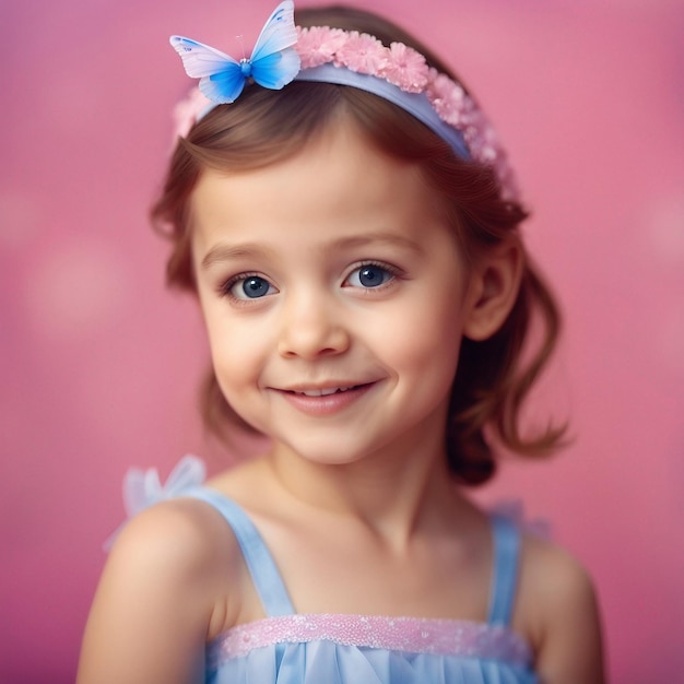 Foto una niña linda en vestido de princesa rosa y azul