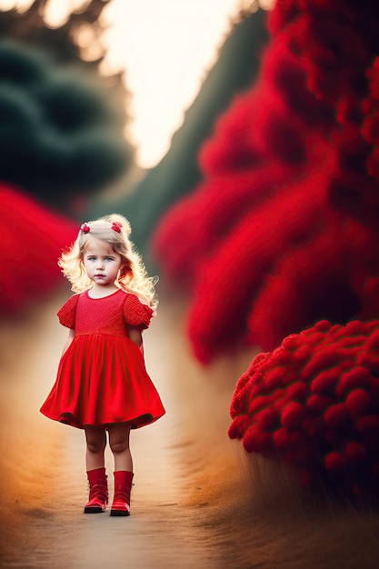 Niña linda en vestido rojo