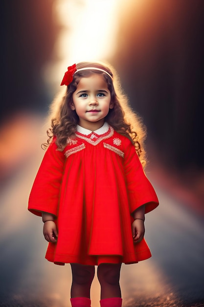 Una niña linda con un vestido rojo.