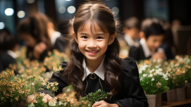 Niña llevando con orgullo su mochila a la escuela