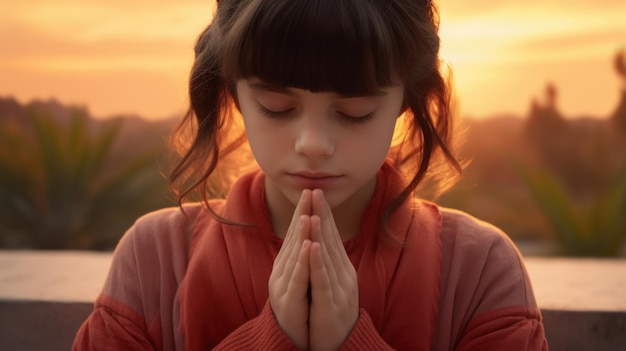 Foto niña con las manos cruzadas en oración