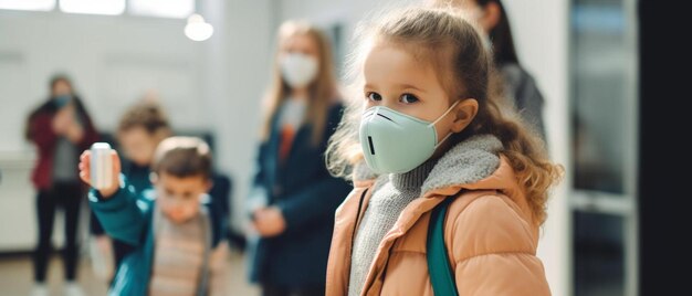 una niña con una mascarilla y sosteniendo un teléfono celular