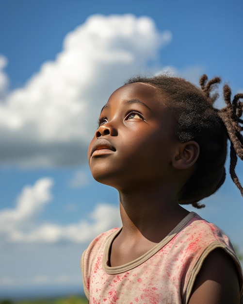 una niña mira al cielo