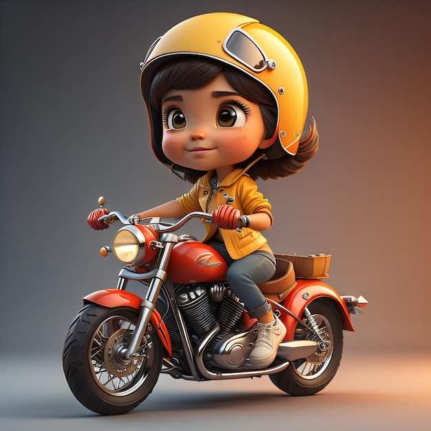 Una niña montando una motocicleta con un casco amarillo.