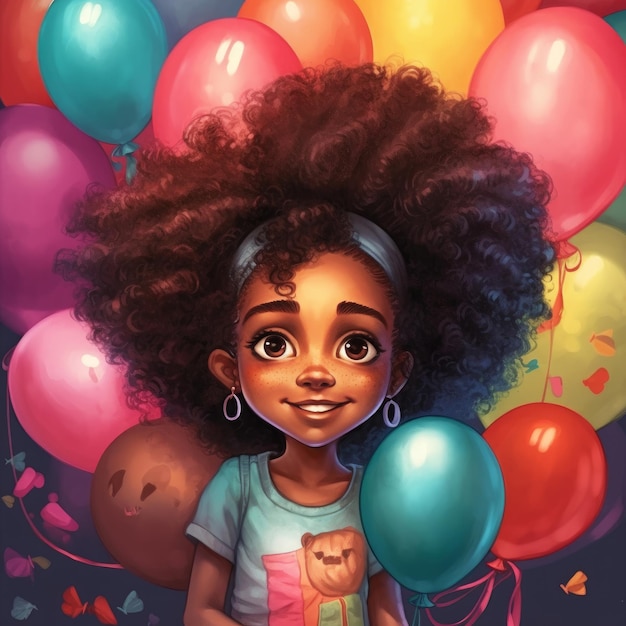 Una niña con un montón de globos.