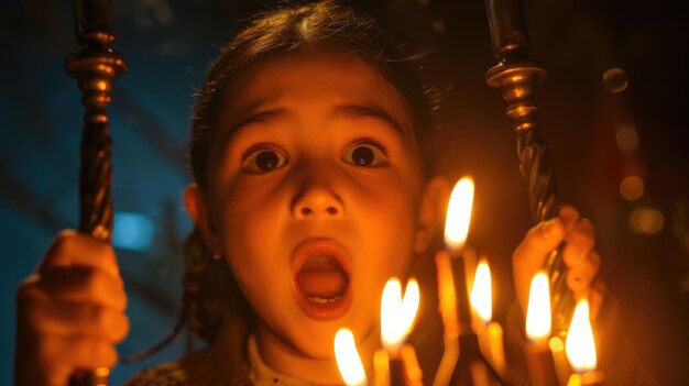 Foto una niña con un montón de velas encendidas adecuadas para varias ocasiones y celebraciones