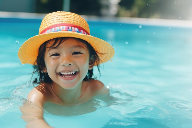 Una niña nada en una piscina AI generativa