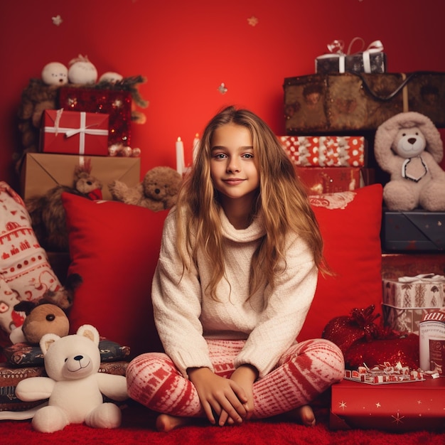 niña de navidad en vestido blanco