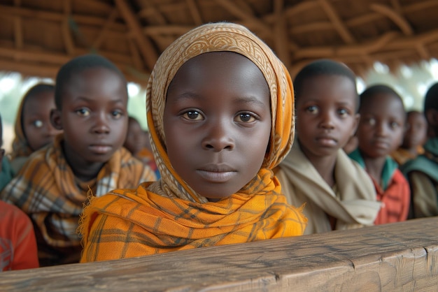 Niña negra africana en el aula de la escuela con niños en África concepto de educación aprendiendo nuevas habilidades