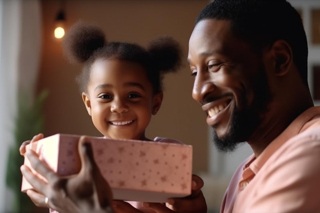 Una niña negra amorosa le da un regalo a su padre el concepto del Día del Padre IA generativa