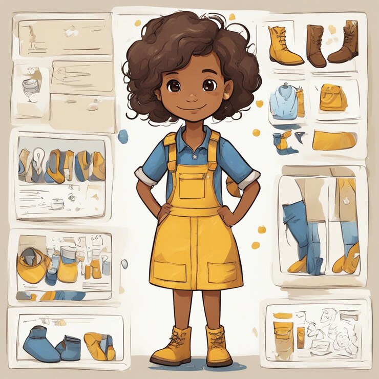 Foto una niña negra con una ilustración de tela amarilla y azul