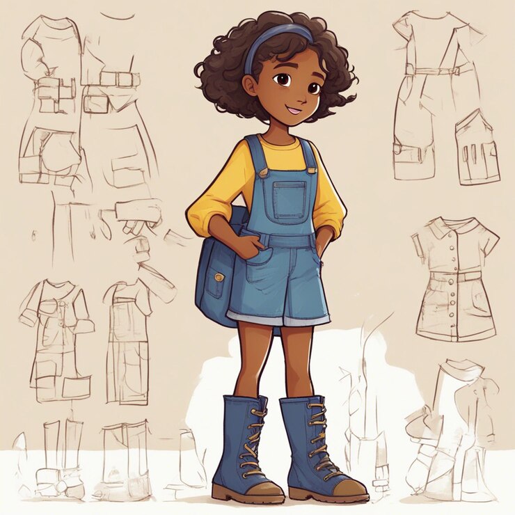 Foto una niña negra con una ilustración de tela amarilla y azul
