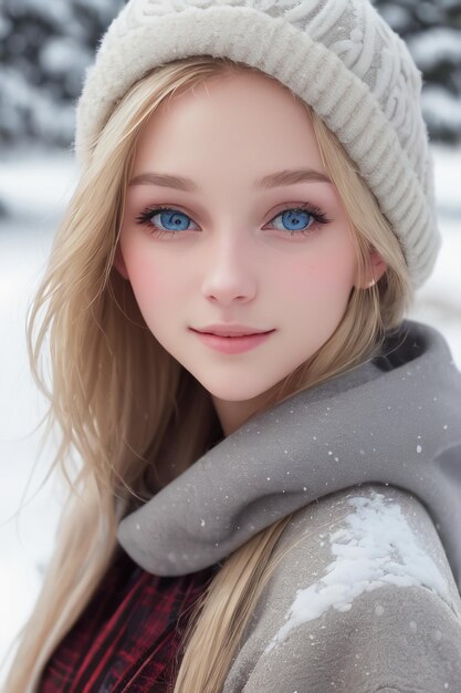 Niña en la nieve con ojos azules