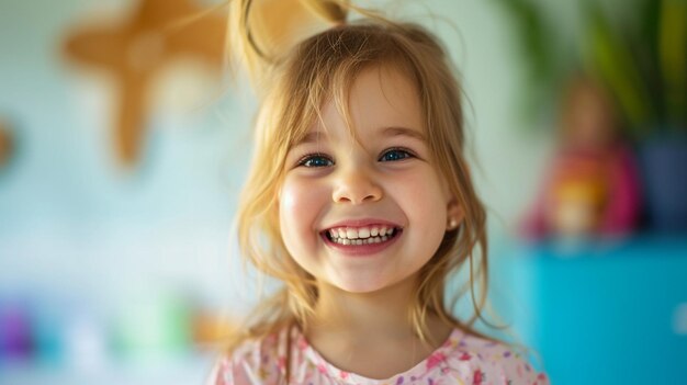 Niña en una odontología infantil para dientes sanos