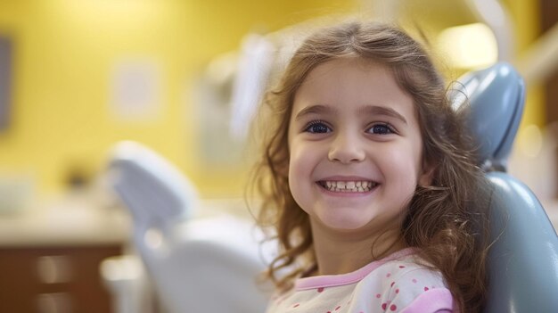 Niña en una odontología infantil para dientes sanos