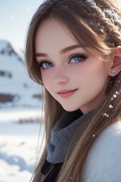 Niña de ojos azules en la nieve