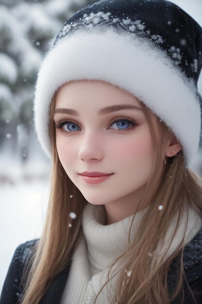 Niña de ojos azules en la nieve