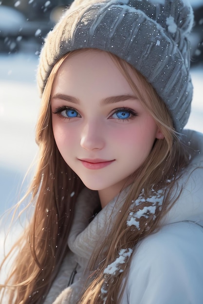 Niña de ojos azules en la nieve