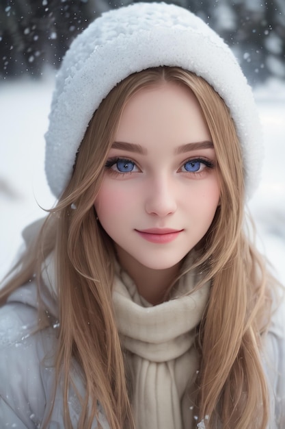 Niña de ojos azules en la nieve