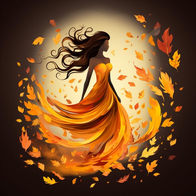Niña de otoño bailando mientras caen las hojas