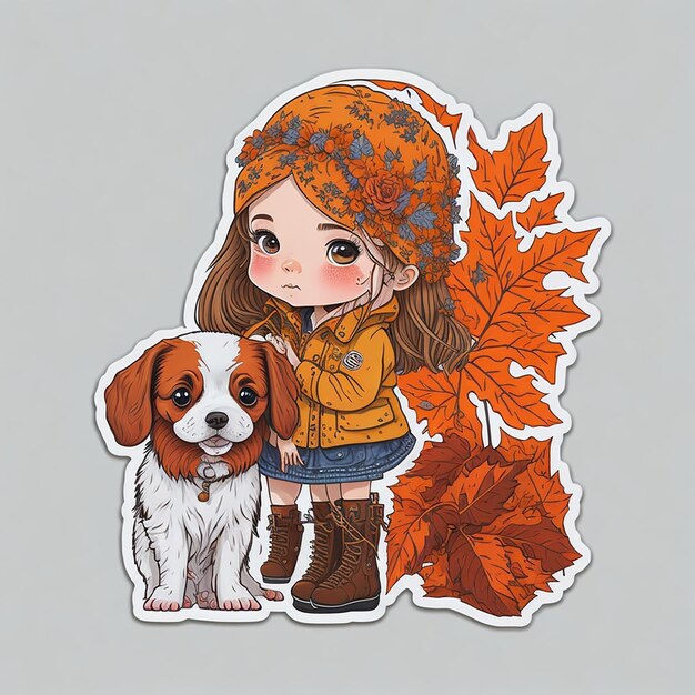 Foto niña de otoño bebé con un perro